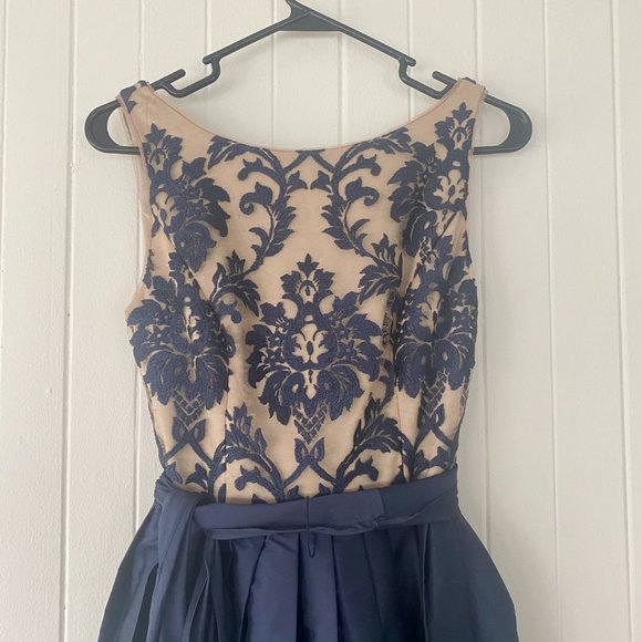 Adrianna Papell Embroidered Lace Taffeta High-Low Ball Gown - Picture 8 of 9